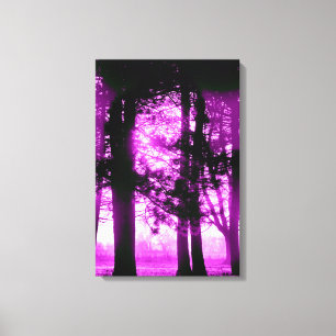 Paars Licht met Silhouet Bomen Canvas Afdruk