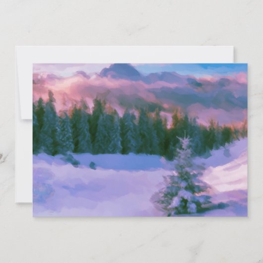 Paars licht winterbos met sneeuw feestdagenkaart (Voorkant)