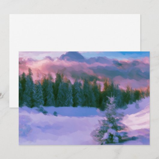 Paars licht winterbos met sneeuw feestdagenkaart (Voorkant / Achterkant)