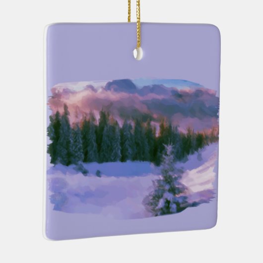 Paars licht winterbos met sneeuw keramisch ornament (Rechts)