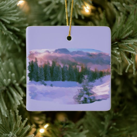 Paars licht winterbos met sneeuw keramisch ornament (Boom)