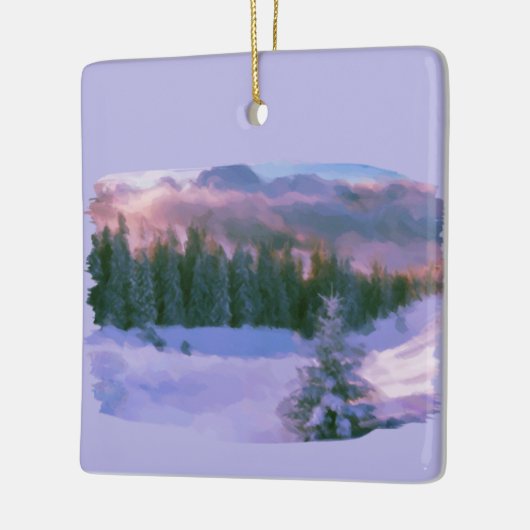 Paars licht winterbos met sneeuw keramisch ornament (Links)