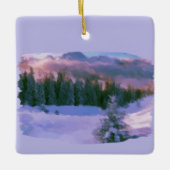 Paars licht winterbos met sneeuw keramisch ornament (Voorkant)