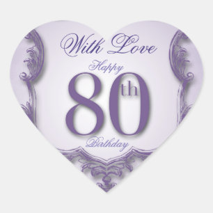 Paars  Lijst 80ste verjaardag Hartstikker Hart Sticker