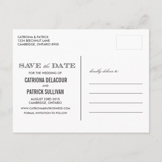 PAARS  LIJST | BESPAAR DE DATUM-BRIEFKAART AANKONDIGINGSKAART (Achterkant)