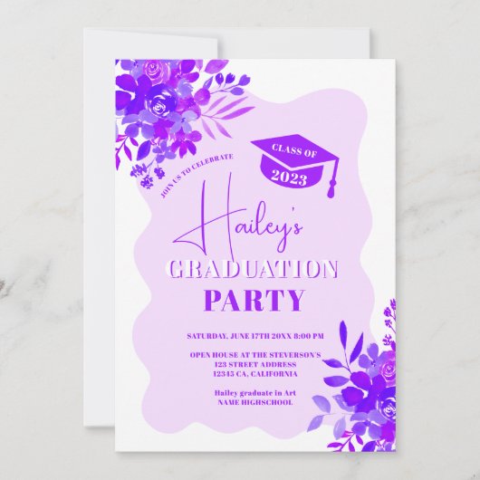 Paars lijst boho floral afstuderen kaart (Voorkant)