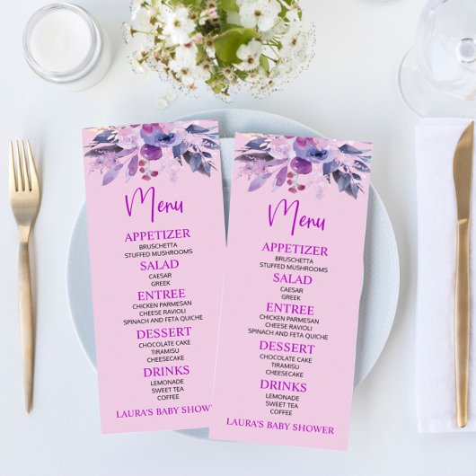 Paars Lila Baby shower menu