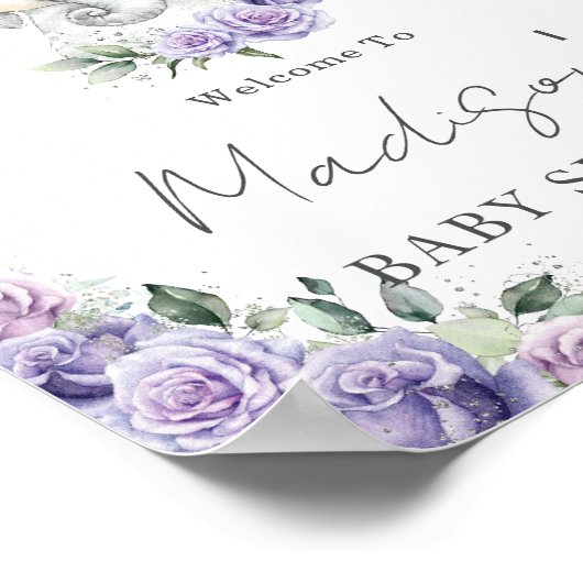 Paars Lila Baby shower met klauw Poster (Hoek)