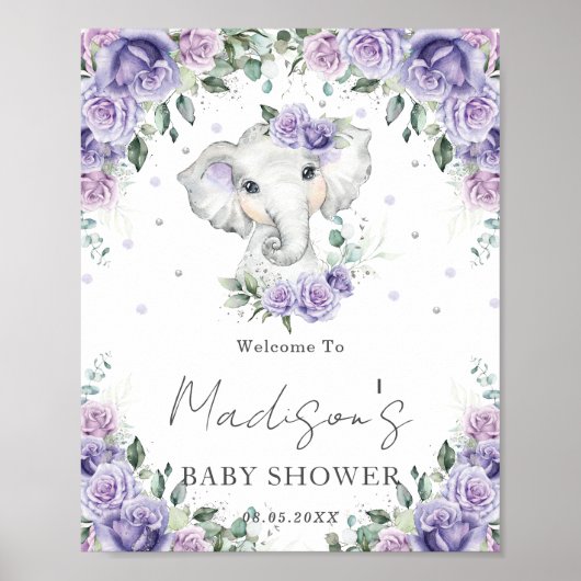 Paars Lila Baby shower met klauw Poster (Voorkant)