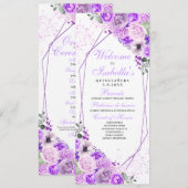 Paars lila bloemig Quinceanera-programma Kaart (Voorkant / Achterkant)