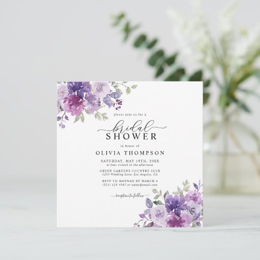 Paars Lila Dusty Mauve Floral Vrijgezellenfeest In Kaart (Staand voorkant)