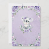 Paars Lila Floral Cute Koala Baby shower Kaart (Achterkant)