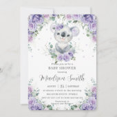 Paars Lila Floral Cute Koala Baby shower Kaart (Voorkant)