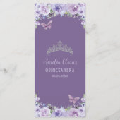 Paars Lila Floral Silver QUINCEAÑERA-partijmenu Programmakaart (Achterkant)