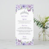 Paars Lila Floral Silver QUINCEAÑERA-partijmenu Programmakaart (Staand voorkant)