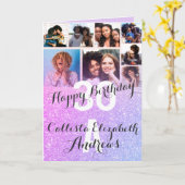 Paars Lila Glitter Foto Collage Happy Birthday Kaart (Gele Bloem)