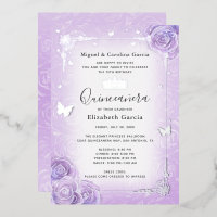 Paars Lila Lavender Floral Quinceañera Silver