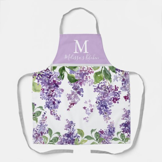 Paars Lila monogram, naam apron Schort (Voorkant)
