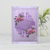 Paars Lila Roos - Birthday - partij Kaart (Staand voorkant)