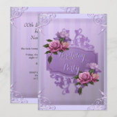 Paars Lila Roos - Birthday - partij Kaart (Voorkant / Achterkant)