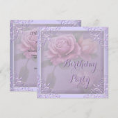 Paars Lila Roos Birthday Party Kaart (Voorkant / Achterkant)