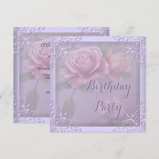 Paars Lila Roos Birthday Party Kaart (Voorkant / Achterkant)