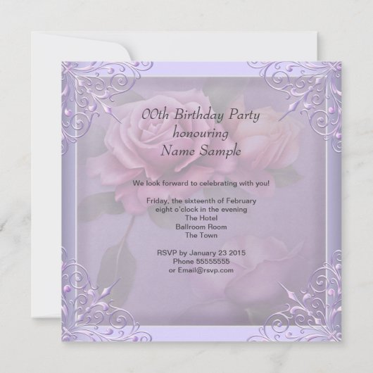 Paars Lila Roos Birthday Party Kaart (Achterkant)