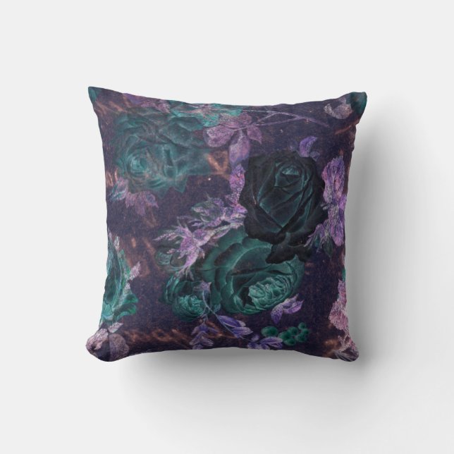 Paars Lila Roos Floral  Cushion Kussen (Voorkant)