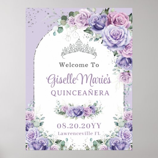 Paars Lila Roos QUINCEAÑERA Zilver Arch Poster (Voorkant)