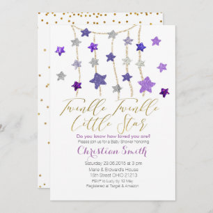 PAARS LILA Twinkle Stars Baby shower Kaart