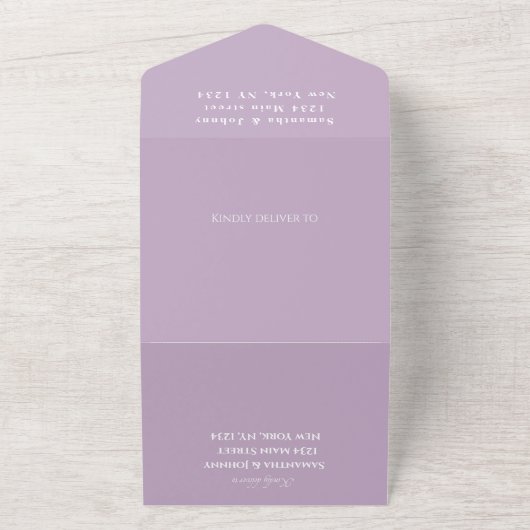 Paars Lila Violet Lavender Modern Wedding All In One Uitnodiging (Buitenkant)