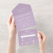 Paars Lila Violet Lavender Modern Wedding All In One Uitnodiging (Afscheurbaar)