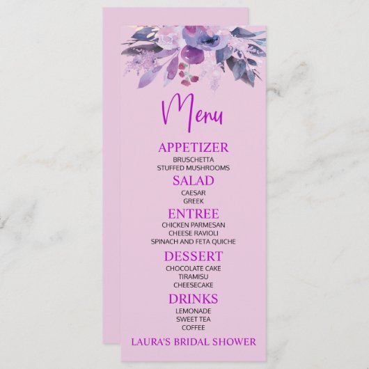 Paars Lila Vrijgezellenfeest menu (Voorkant / Achterkant)