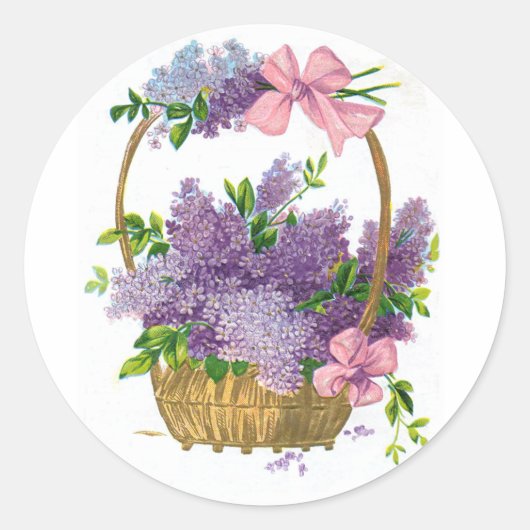 Paars Lilacs Antiek Flower Bouquet Ronde Sticker (Voorkant)
