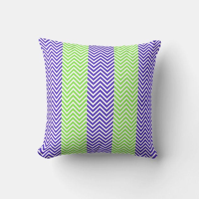 Paars Lime Green Striped Chevron Summer Zig Zags Kussen (Voorkant)