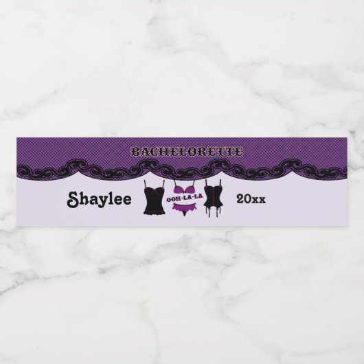 Paars Lingerie, Bachelorette Party Beverage Label Waterfles Etiket (Enkel label)