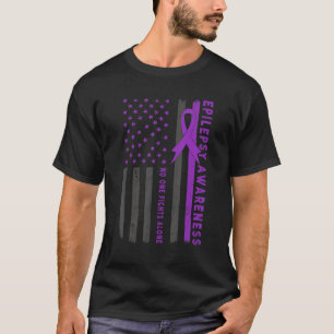 Paars lint Amerikaanse vlag Epileptische epilepsie T-shirt