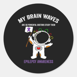 Paars lint Epilepsiebewustzijn - Ruimtevaart thema Ronde Sticker