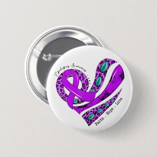 Paars lint hart epilepsie bewustzijn ronde button 5,7 cm (Voorkant /achterkant)