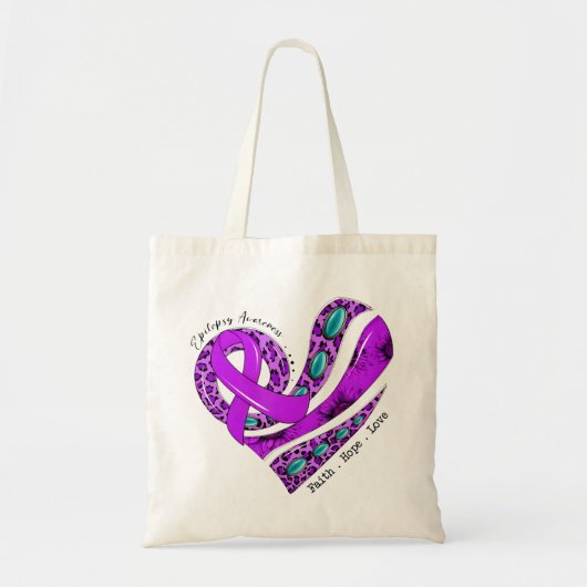 Paars lint hart epilepsie ondersteuning tote bag (Voorkant)