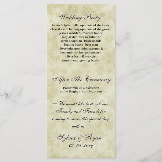 paars lint, roestvast sneeuwvlok programmakaart (Achterkant)