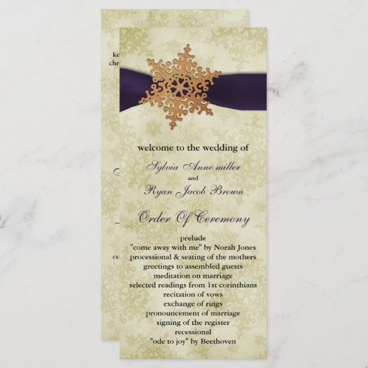 paars lint, roestvast sneeuwvlok programmakaart (Voorkant / Achterkant)