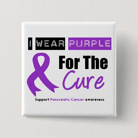 Paars lint voor pancreaskanker voor de CURE Vierkante Button 5,1 Cm (Voorkant)