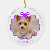 Paars lintje huisdierherinnering foto paars  keramisch ornament (Voorkant)