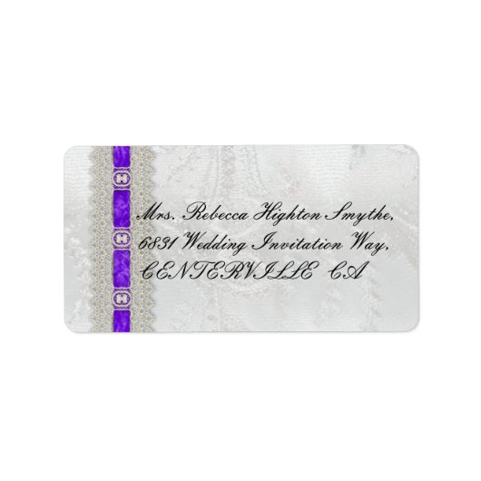 Paars lintje, witte zweetbruiloft etiket (Voorkant)