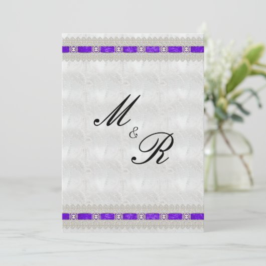 Paars lintje, witte zweetbruiloft kaart (Staand voorkant)