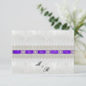 Paars lintje, witte zweetbruiloft RSVP kaartje (Staand voorkant)