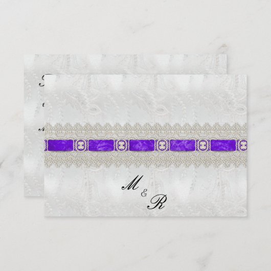 Paars lintje, witte zweetbruiloft RSVP kaartje (Voorkant / Achterkant)