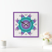 Paars Lone Star Quilt Design Vierkante Klok (Huis)