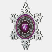 Paars Lotus Lace Mandala Monogram Pewter Ornament (Rechts)